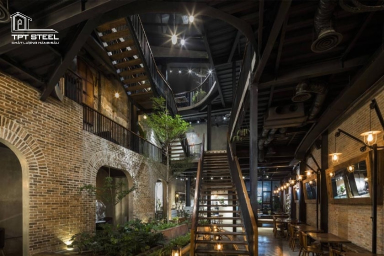 quán cafe khung thép phong cách công nghiệp